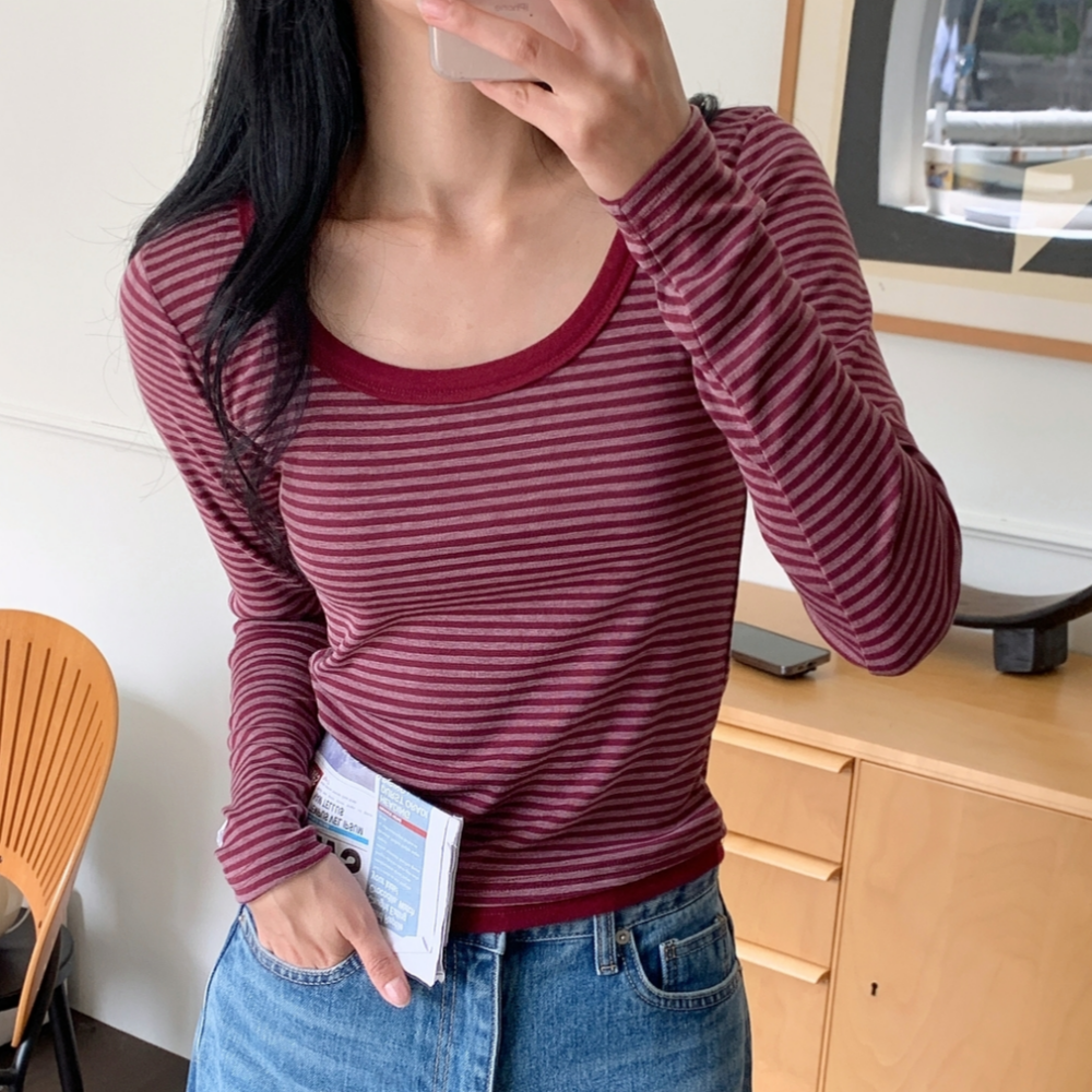 데일리즈 스트라이프링거티 유넥슬림핏 배색티셔츠 자체제작 - 상세 이미지 2