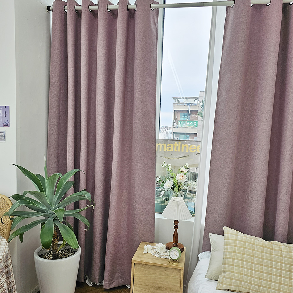 벽뚫지않는 암막커튼+힘센 압축봉 세트 핑크퍼플, 300x235cm(가로150cm2장)