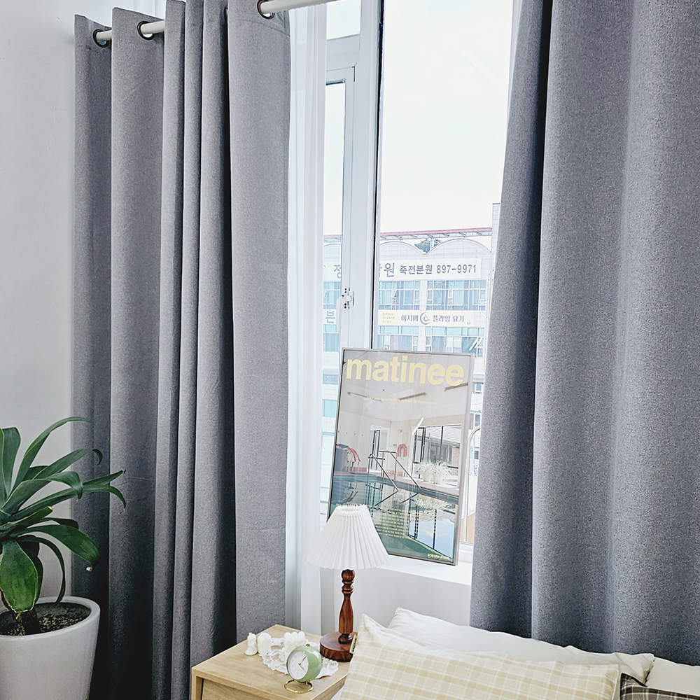 벽뚫지않는 암막커튼+힘센 압축봉 세트 라이트그레이, 600x235cm(가로300cm2장)