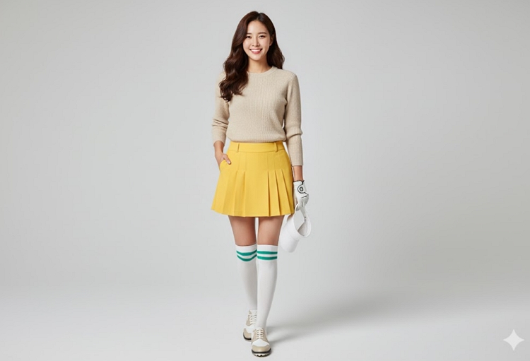 볼빅골프 여성 가을 플리츠 라운딩 필드룩 골프웨어 큐롯 스윙 스커트 - 상세 이미지 5