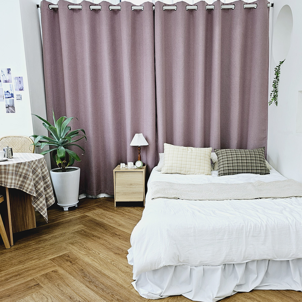 벽뚫지않는 암막커튼+힘센 압축봉 세트 핑크퍼플, 300x235cm(가로150cm2장)