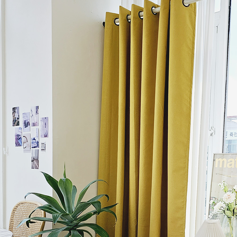 벽뚫지않는 암막커튼+힘센 압축봉 세트 버터옐로우, 300x235cm(가로150cm2장)