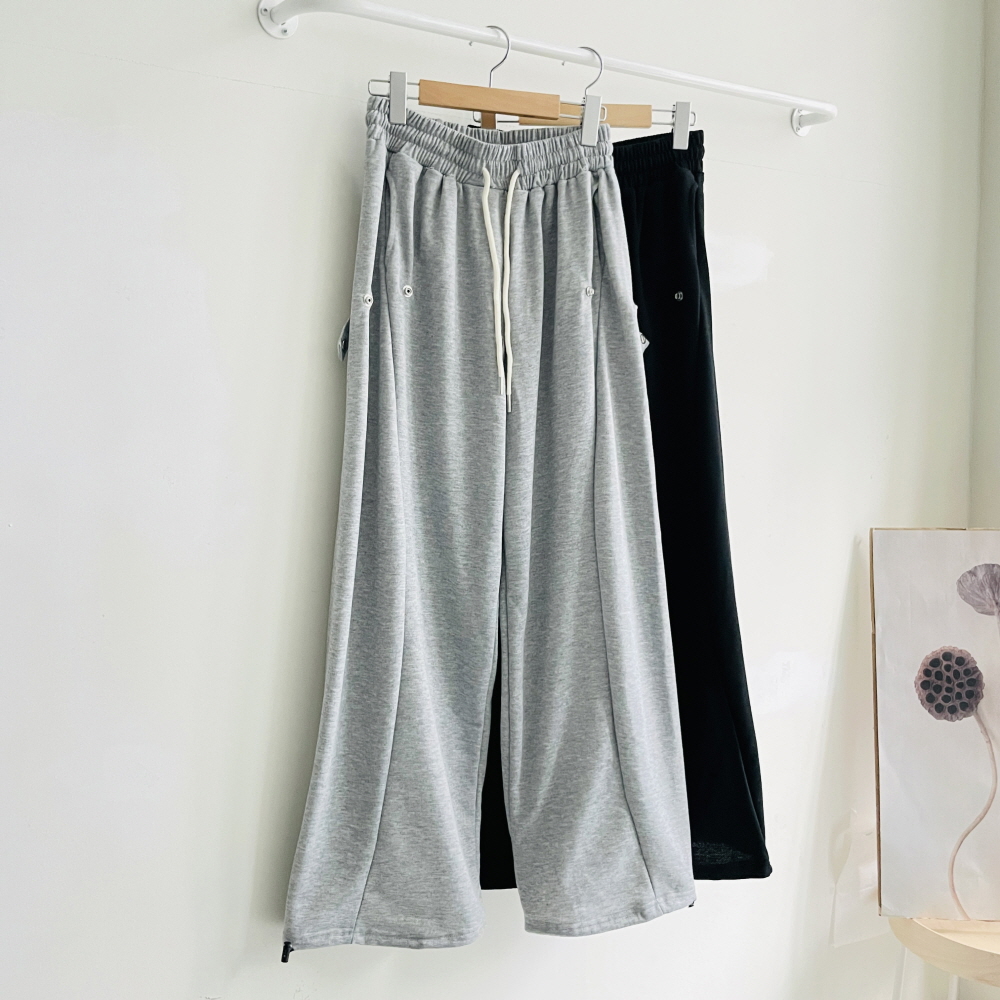 사이드 스냅 와이드팬츠 조거팬츠 여성 밴딩 트레이닝 바지 - 상품 이미지