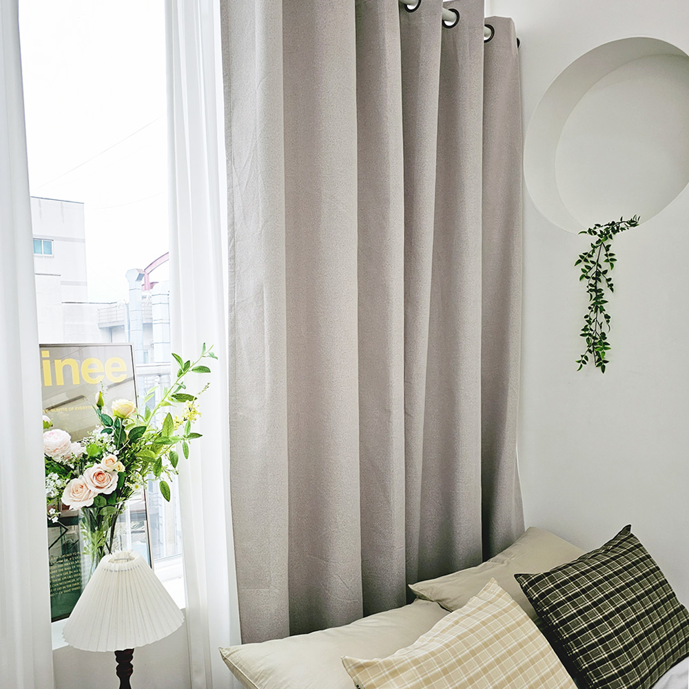 벽뚫지않는 암막커튼+힘센 압축봉 세트 모카베이지, 150x235cm