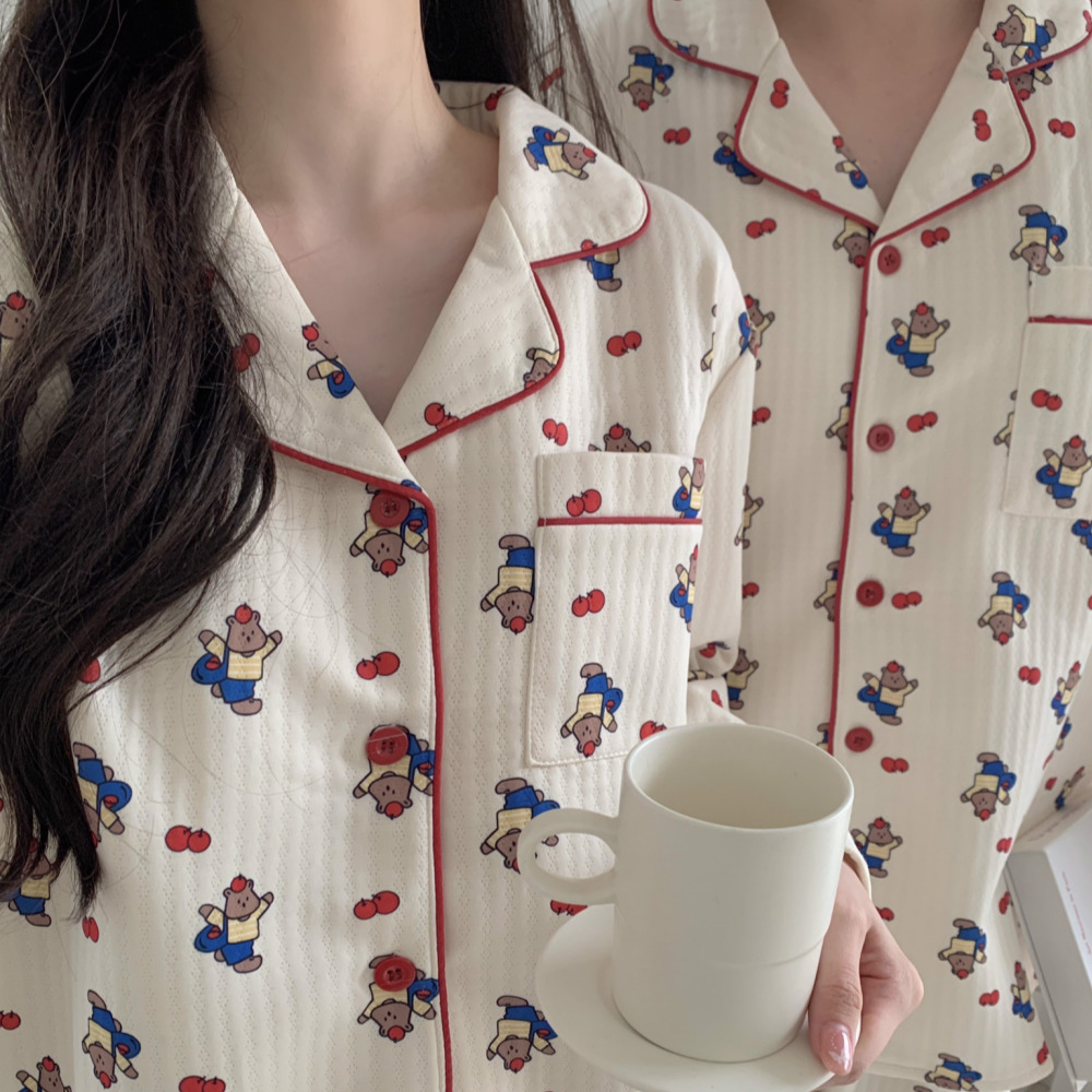 누빔잠옷 겨울파자마 크리스마스커플잠옷 빅사이즈 곰돌이 홈웨어 세트 상세 이미지 2