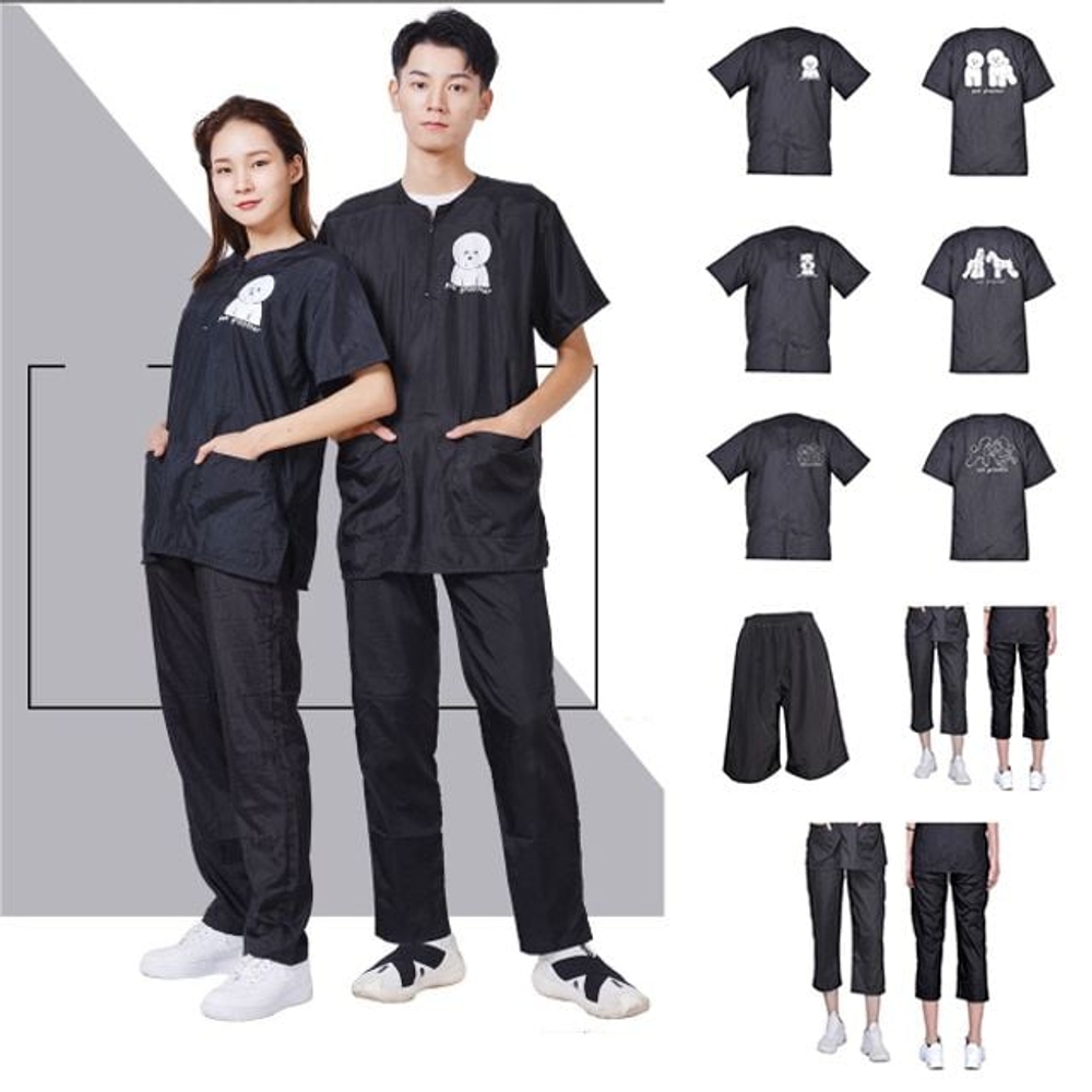애견미용사 유니품 남여공용 반팔 바지 미용복 - 상품 이미지