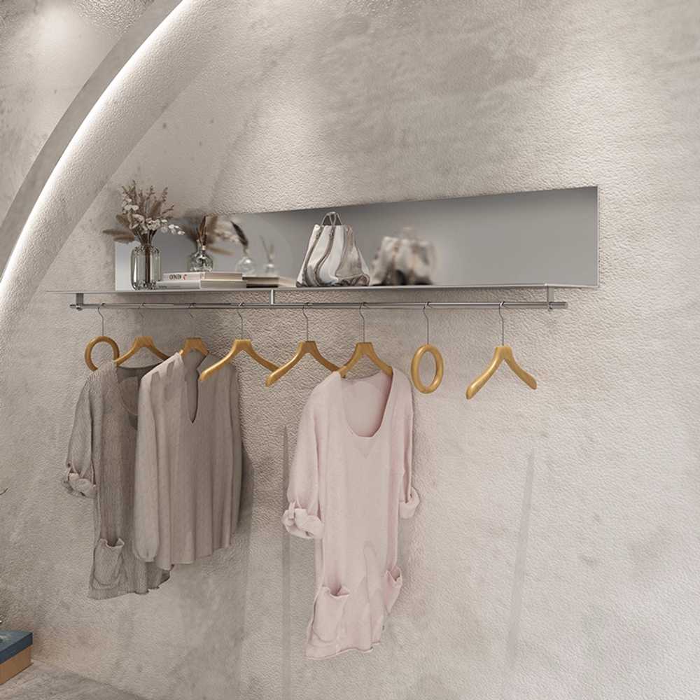 옷가게 스텐 벽행거 선반 의류매장 진열 인테리어용 옷걸이봉 포함 80x28x30cm - 상세 이미지 5