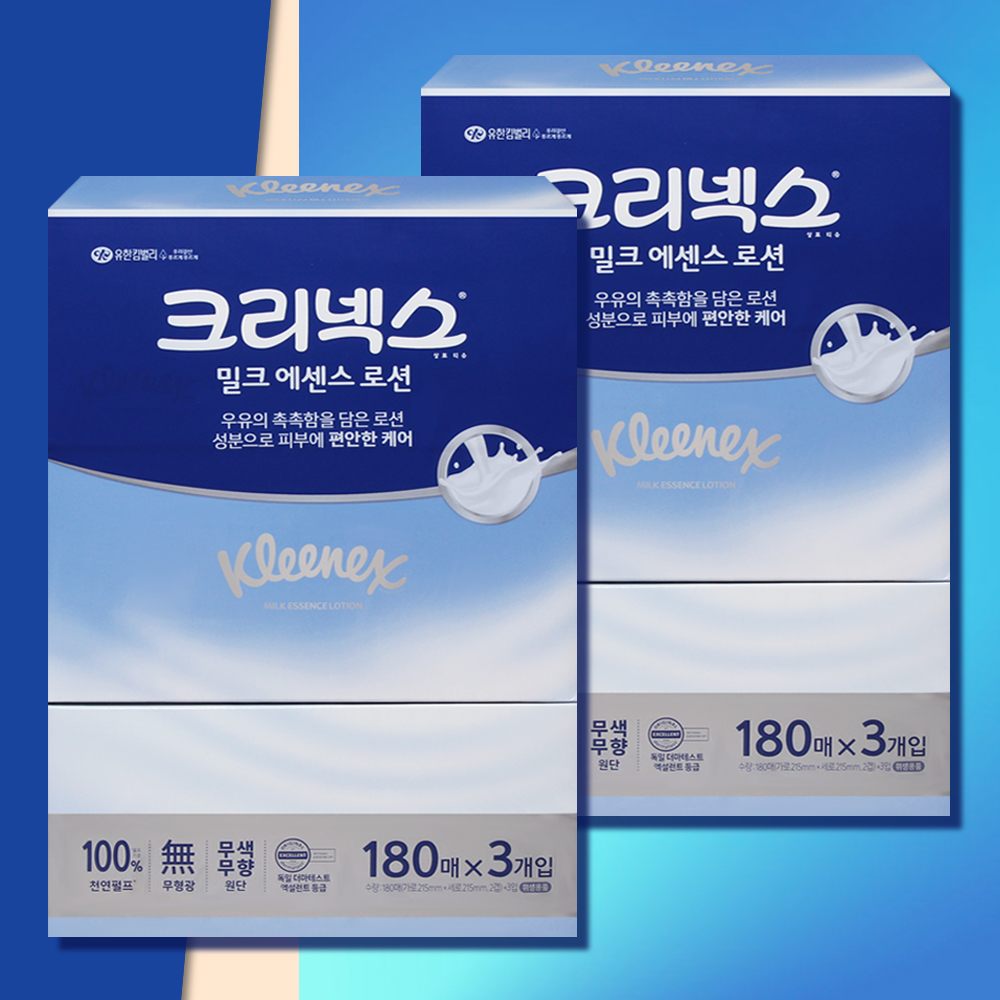 크리넥스 각티슈 밀크에센스 로션 미용티슈 180매 6개 보습티슈 피부저자극 곽티슈