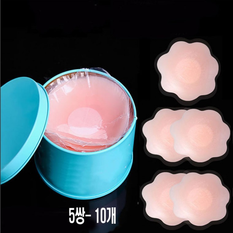 실리콘 가슴패치 5쌍(10개) 누드브라 가슴가리개 젖꼭지커버 패치 재사용가능 보관함포함 - 상품 이미지