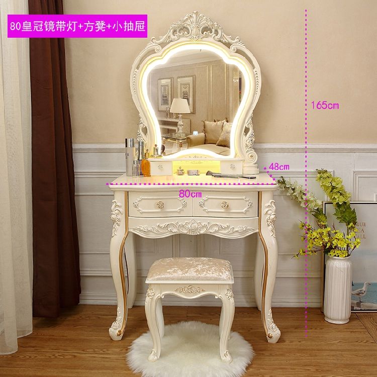 유럽 화장대 럭셔리 공주 앤틱 이쁜 침실 원목 거울 70 스몰 크라운 벤치 없음 완제품 목재 기반 패널 - 상세 이미지 3