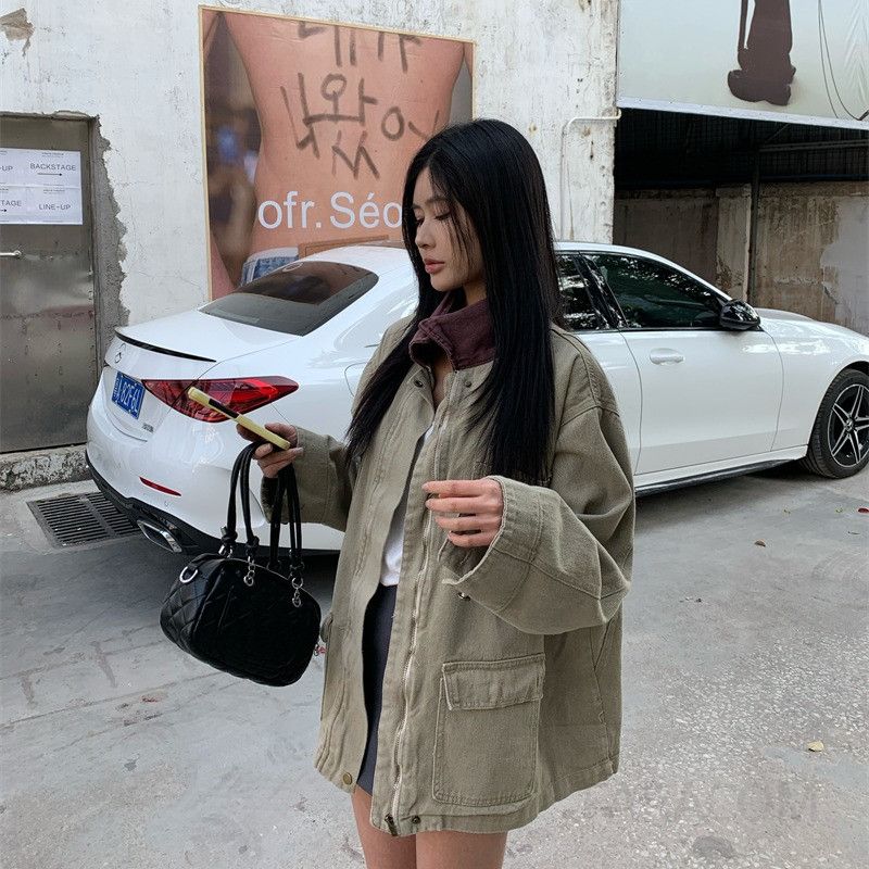 여성 데님 청자켓 봄 가을 캐주얼 스타일 슬림핏 라펠 디자인 데일리 외출용 느슨한 착용감 편안한 기질 재킷 - 상품 이미지