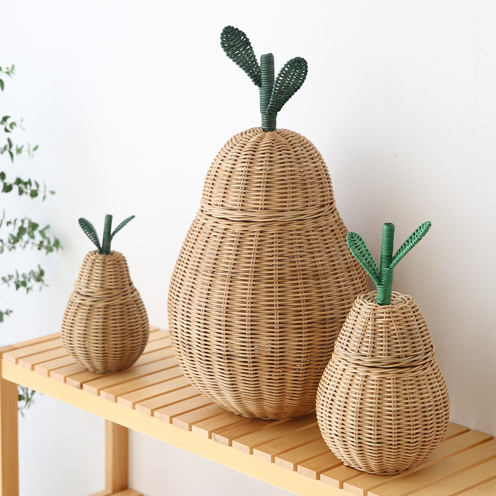 라탄 서양배 수납 장난감바구니 바스켓 정리 라탄트레이 원형 옷 과일 소