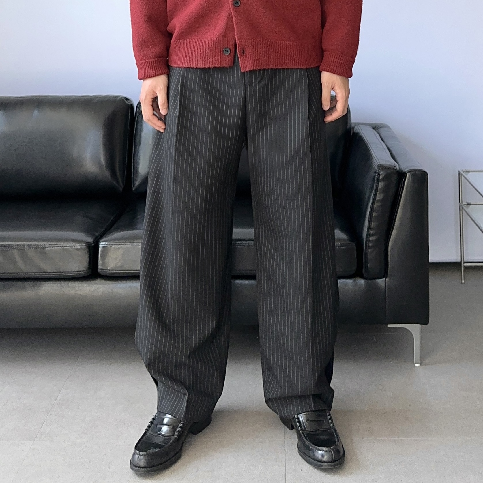 남자스트라이프팬츠 벌룬팬츠 세미와이드슬랙스 남자가을슬랙스 - 상품 이미지
