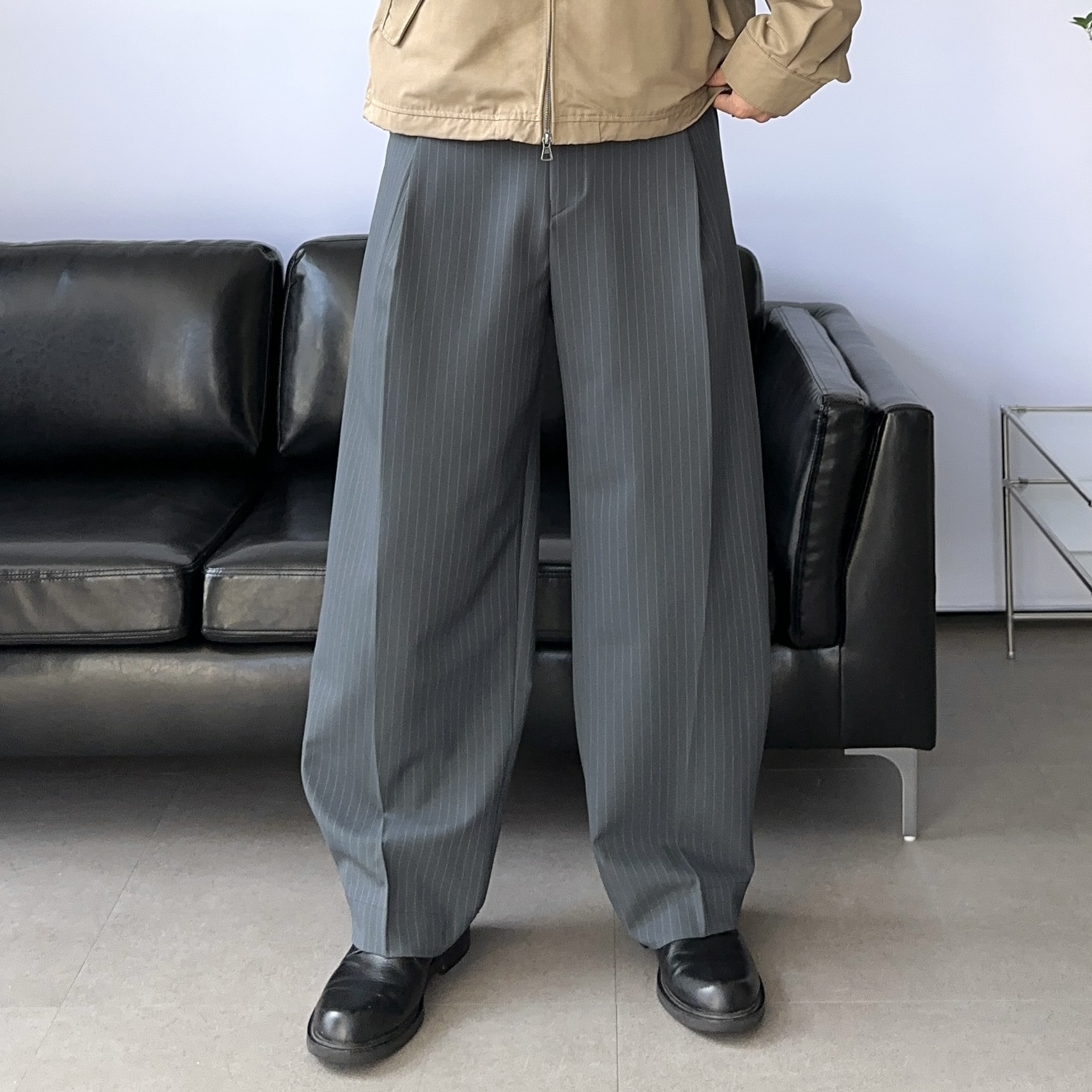 남자스트라이프팬츠 벌룬팬츠 세미와이드슬랙스 남자가을슬랙스 - 상세 이미지 4