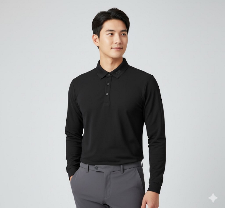 볼빅골프 남성 가을 겨울 클래식한 필드룩 기모 골프웨어 카라 티셔츠 - 상세 이미지 5