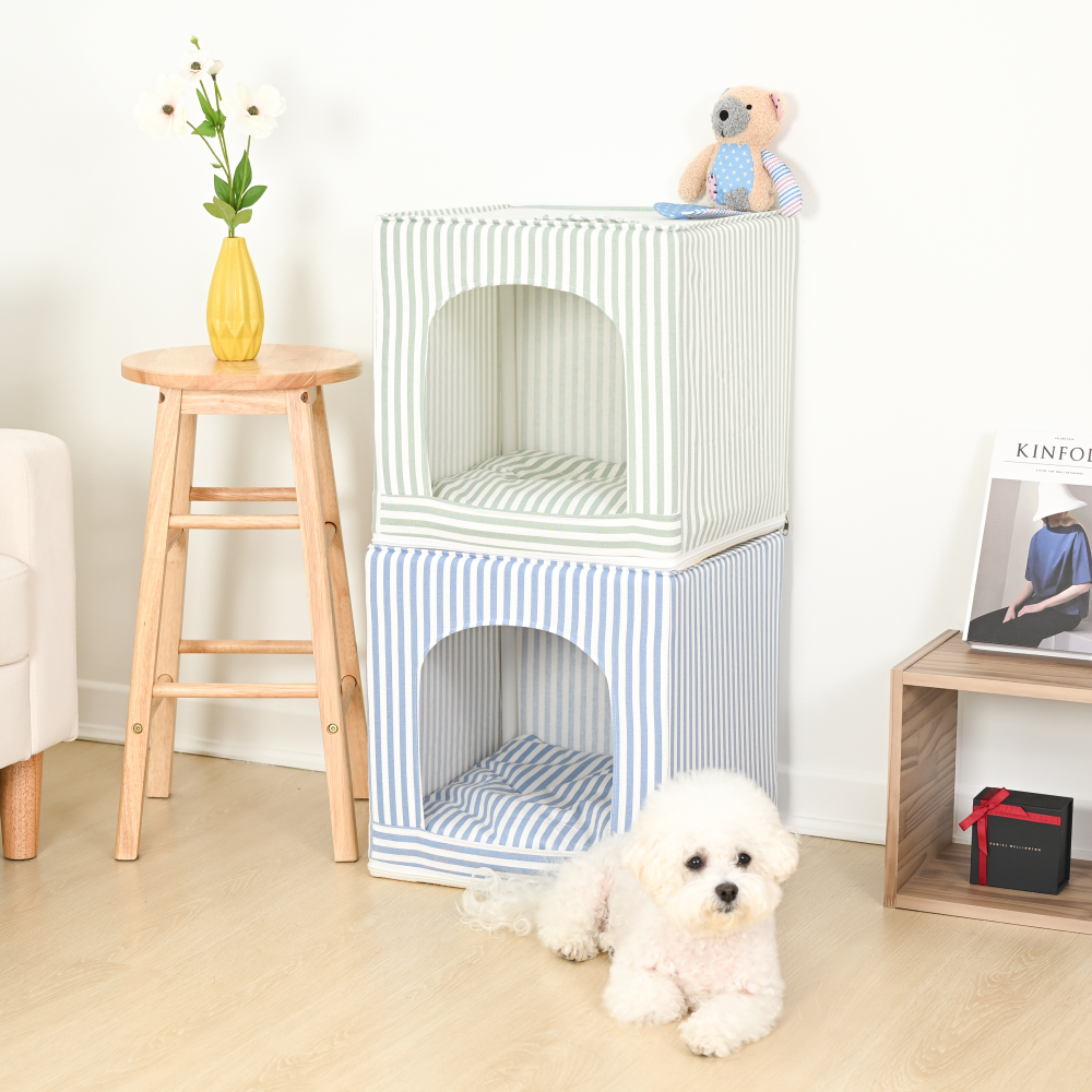 캣튜디오 고양이 강아지 사계절 스트라이프 숨숨집 하우스 방석세트