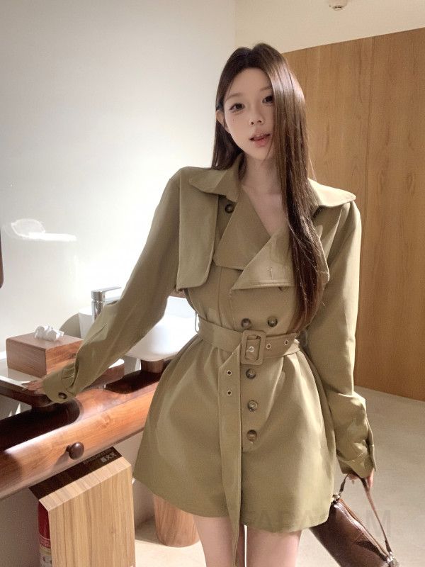 슬림핏 더블 브레스트 윈드브레이커 점프수트 독특한 디자인 패션 스타일 허리라인 강조 트렌디한 외출용 캐주얼한 매력적인 룩 - 상세 이미지 4