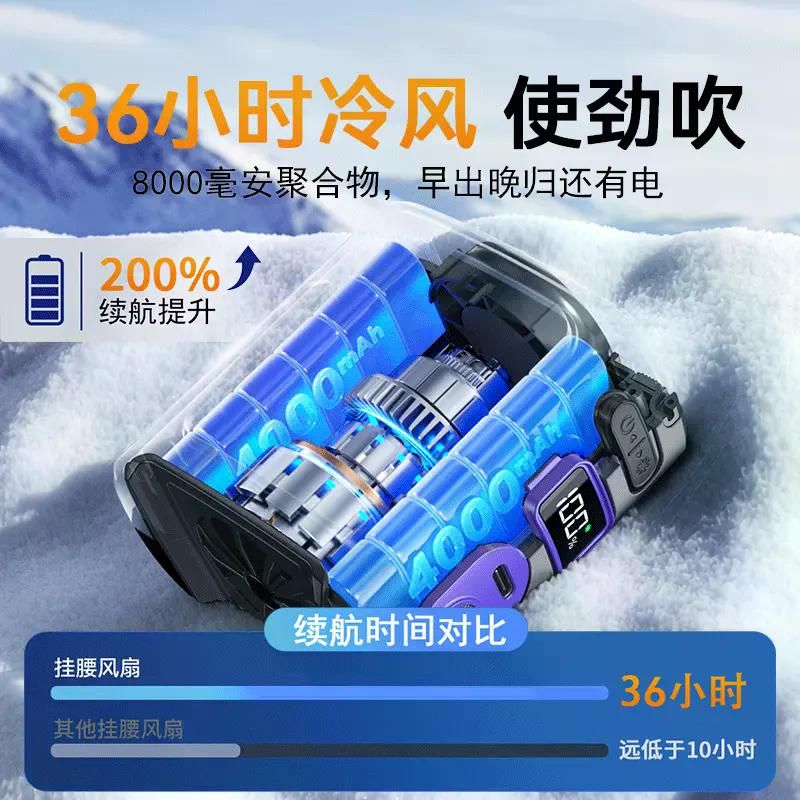 허리 휴대 야외 냉각 선풍기 허리걸이 캠핑 휴대용 벨트 등풍기 8000mAh 냉각 에어컨 스페이스 - 상세 이미지 5