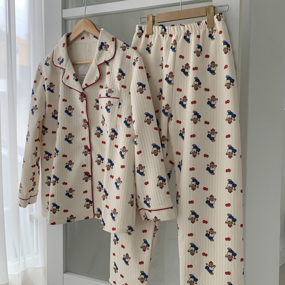 누빔잠옷 겨울파자마 크리스마스커플잠옷 빅사이즈 곰돌이 홈웨어 세트 상세 이미지 4