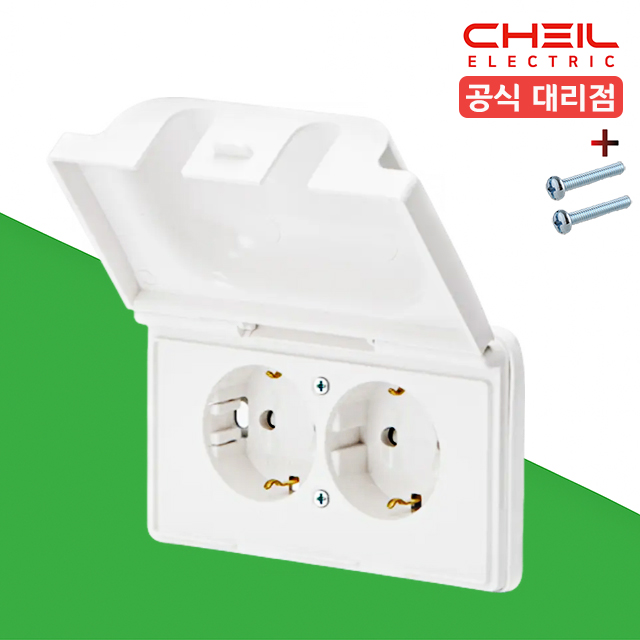 제일 디아트 화장실 콘센트 방우콘센트 방우형 매립 전기 가로 2구 커버 화이트 제품 이미지