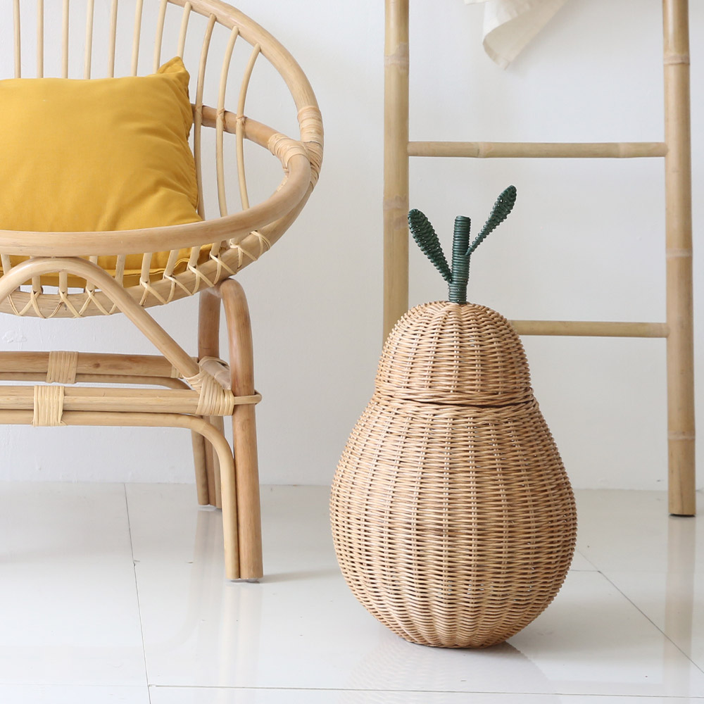 라탄 서양배 수납 장난감바구니 바스켓 정리 라탄트레이 원형 옷 과일 소