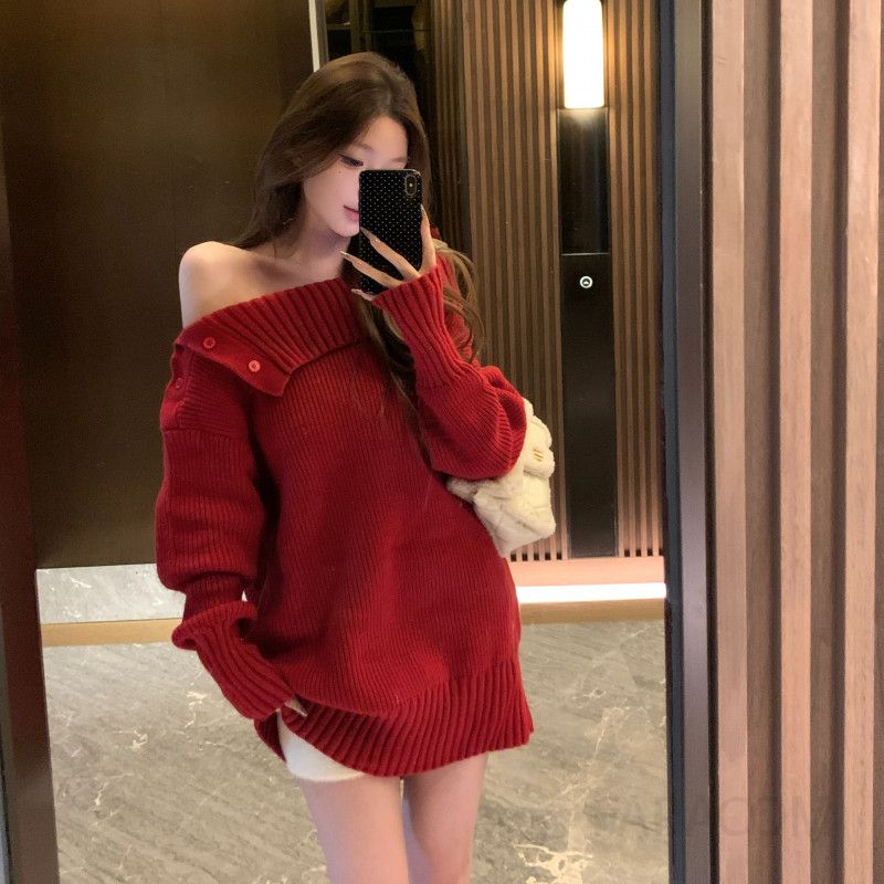 여성용 원숄더 스웨터 간절기 귀여운 스타일 도톰한 착용감 니트티 데일리룩 코디 아이보리니트와 라운드 매치 가능 - 상세 이미지 2