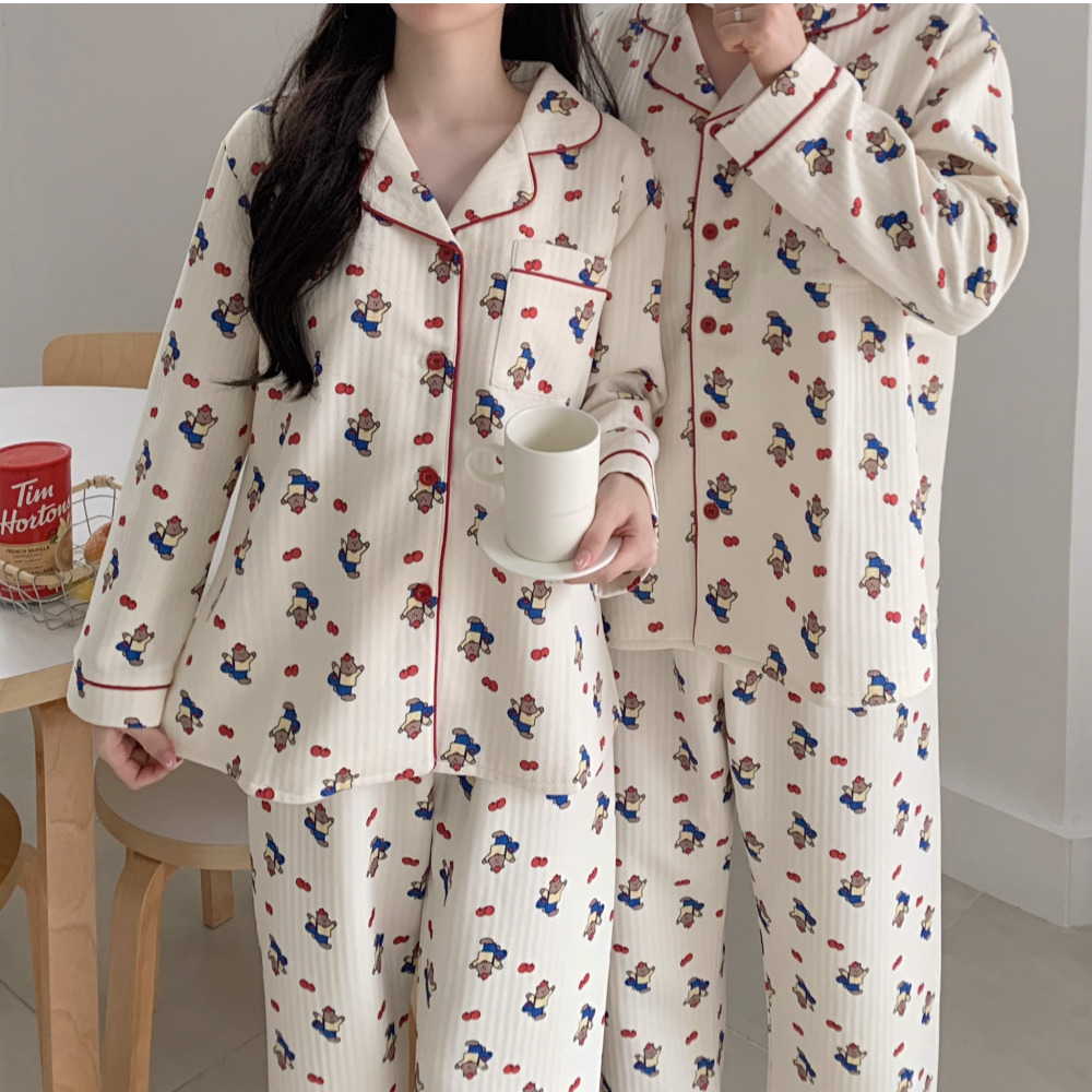 누빔잠옷 겨울파자마 크리스마스커플잠옷 빅사이즈 곰돌이 홈웨어 세트 상세 이미지 3