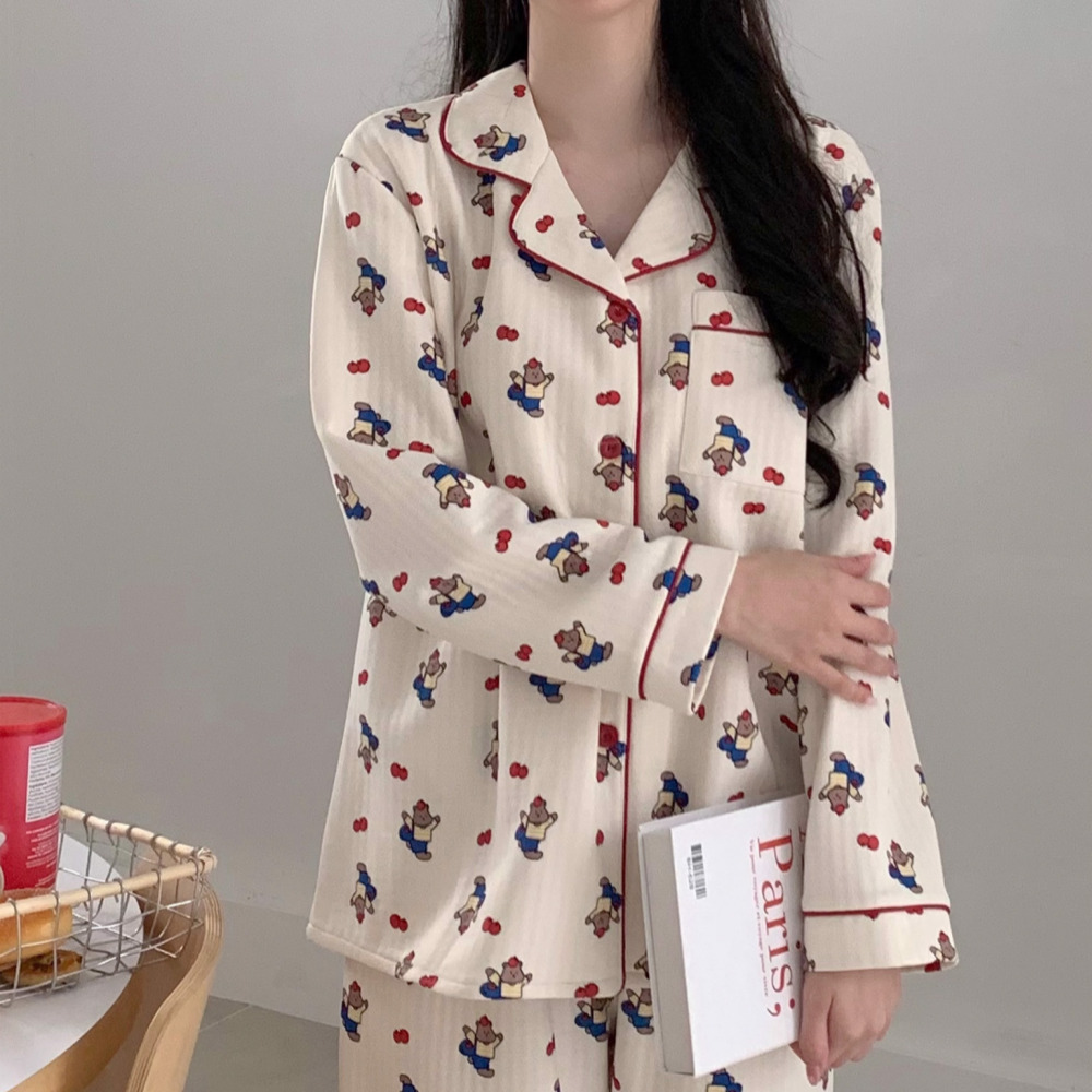 누빔잠옷 겨울파자마 크리스마스커플잠옷 빅사이즈 곰돌이 홈웨어 세트 상세 이미지 8