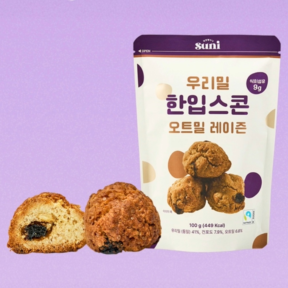 2025년 햇밀 100% 우리밀 한입스콘 오트밀 레이즌, 100g, 1개 - 상품 이미지
