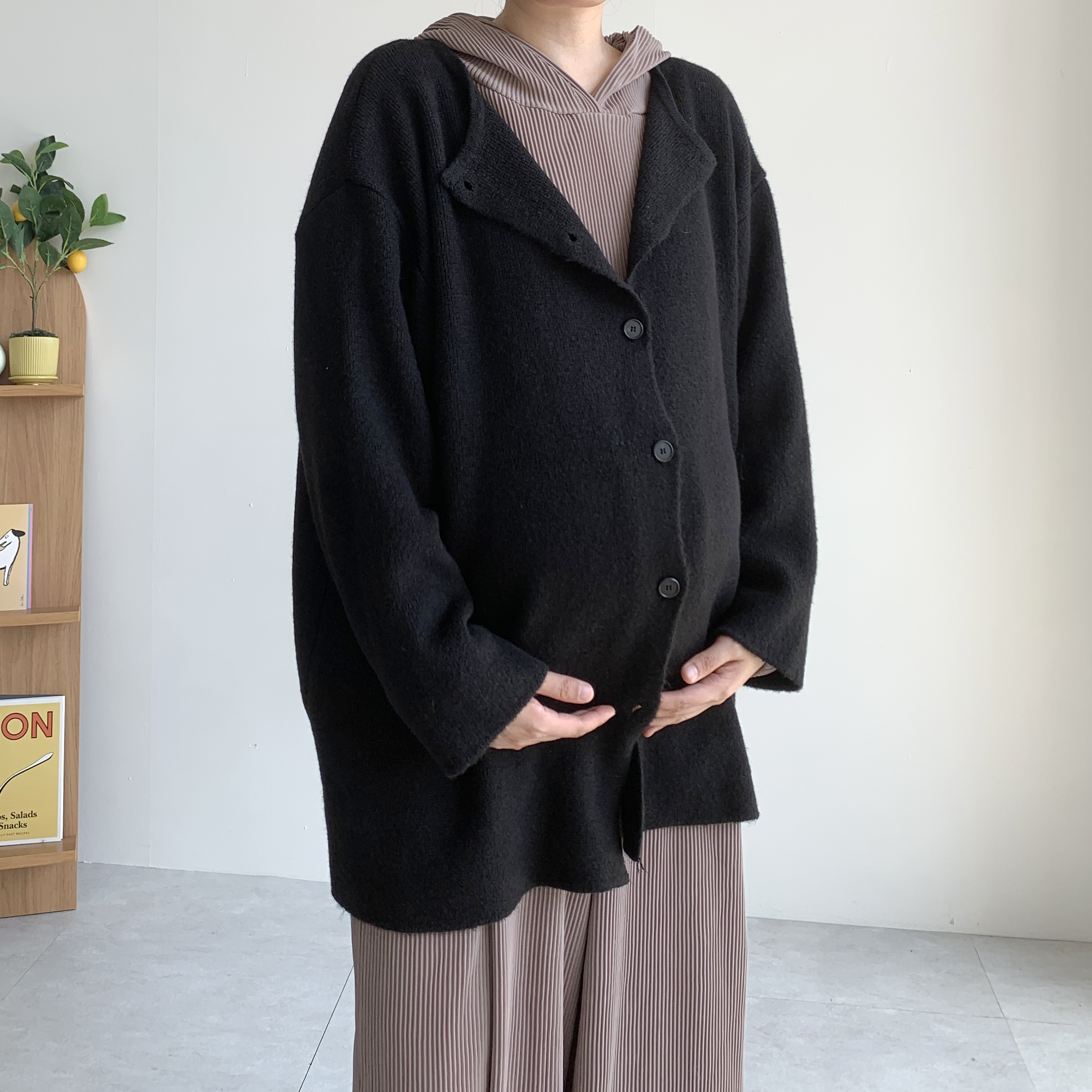오버핏가디건 빅사이즈가디건 라운드넥 겨울가디건 - 상세 이미지 2