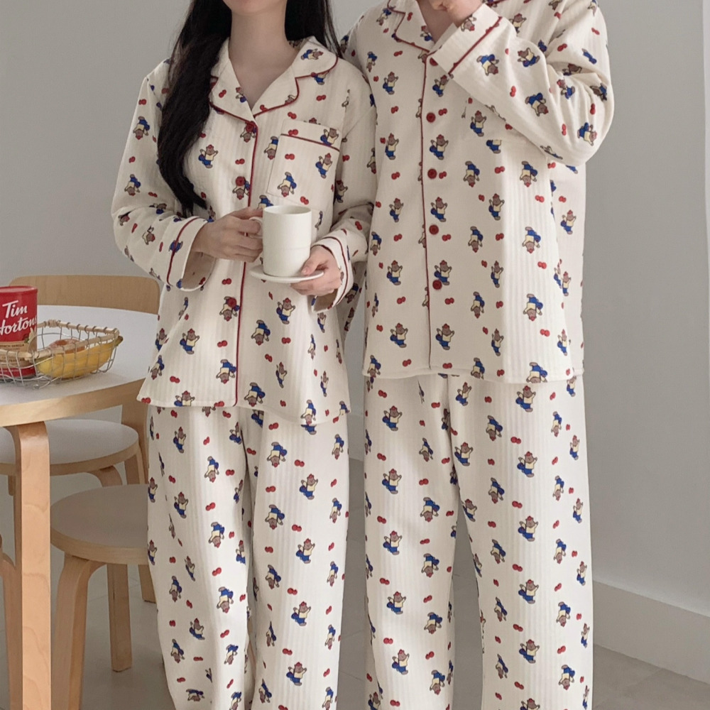 누빔잠옷 겨울파자마 크리스마스커플잠옷 빅사이즈 곰돌이 홈웨어 세트 상세 이미지 7