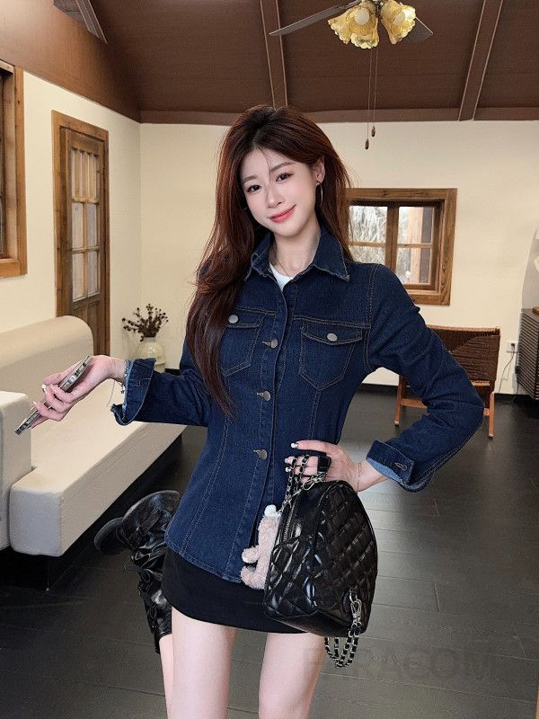 슬림핏 데님 셔츠 여성 가을 겨울 긴팔 캐주얼 스타일 레트로 디자인 청남방 코튼 소재 편안한 착용감 데일리룩 - 상세 이미지 2