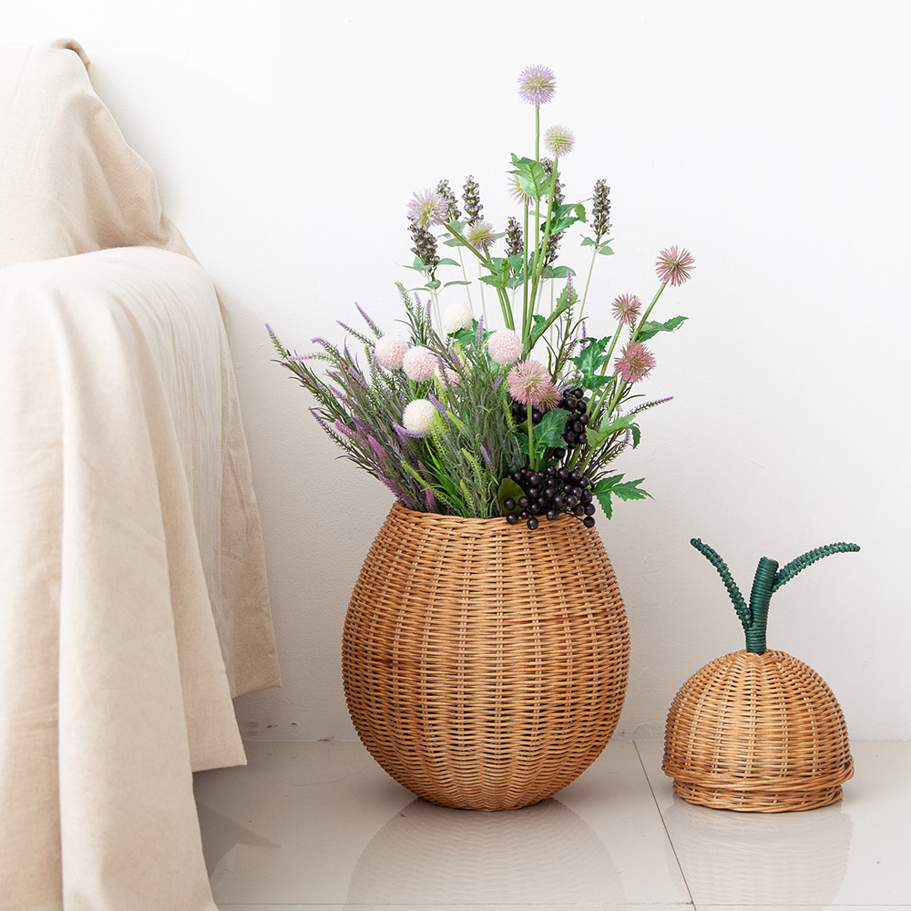 라탄 서양배 수납 장난감바구니 바스켓 정리 라탄트레이 원형 옷 과일 소