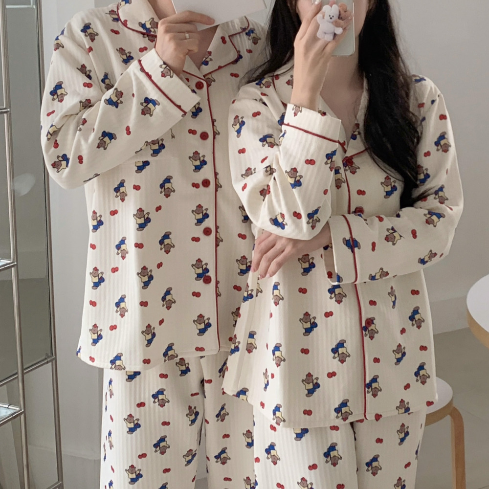 누빔잠옷 겨울파자마 크리스마스커플잠옷 빅사이즈 곰돌이 홈웨어 세트 상세 이미지 5