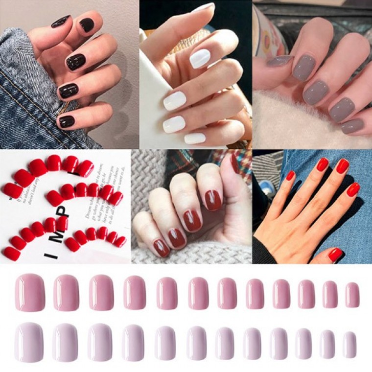 컬러네일팁 스퀘어 숏팁 24pcs 네일연장팁 네일숏팁 - 상품 이미지