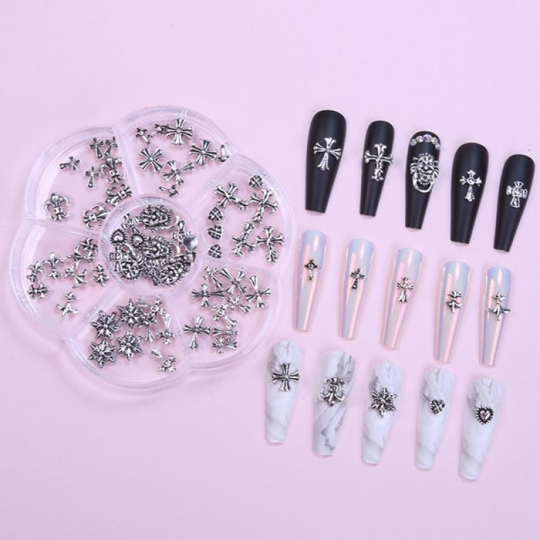 크롬 엔틱파츠세트 75pcs 메탈 십자가 네일파츠 크로스 빈티지 키치 - 메인 이미지