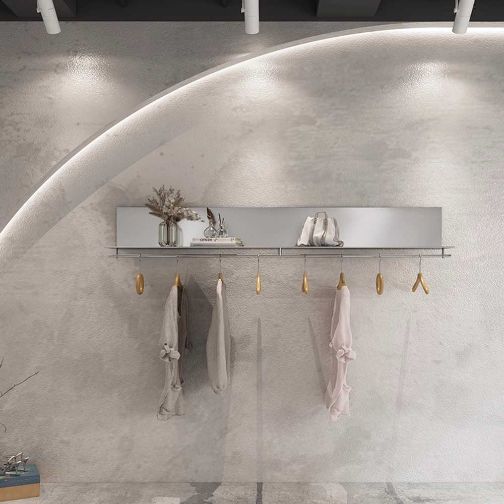 옷가게 스텐 벽행거 선반 의류매장 진열 인테리어용 옷걸이봉 포함 80x28x30cm - 상세 이미지 4