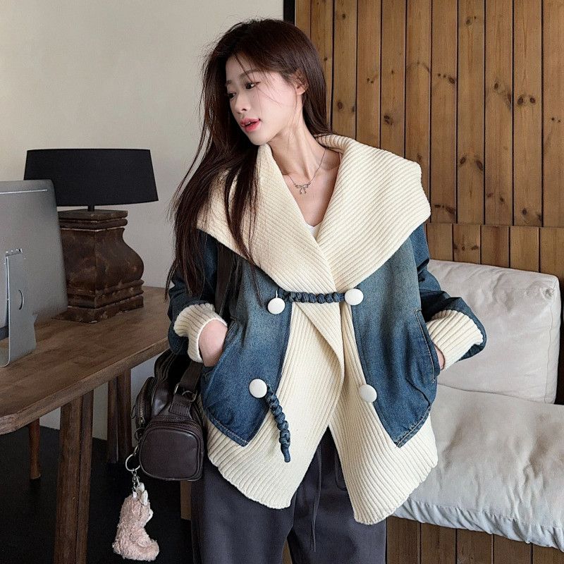 가을 여성 데님 재킷 와이드 팬츠 트레이닝 세트 스타일리시한 공항룩 레저 스포츠 투피스 캐주얼한 착용감 편안한 외출용 - 상품 이미지