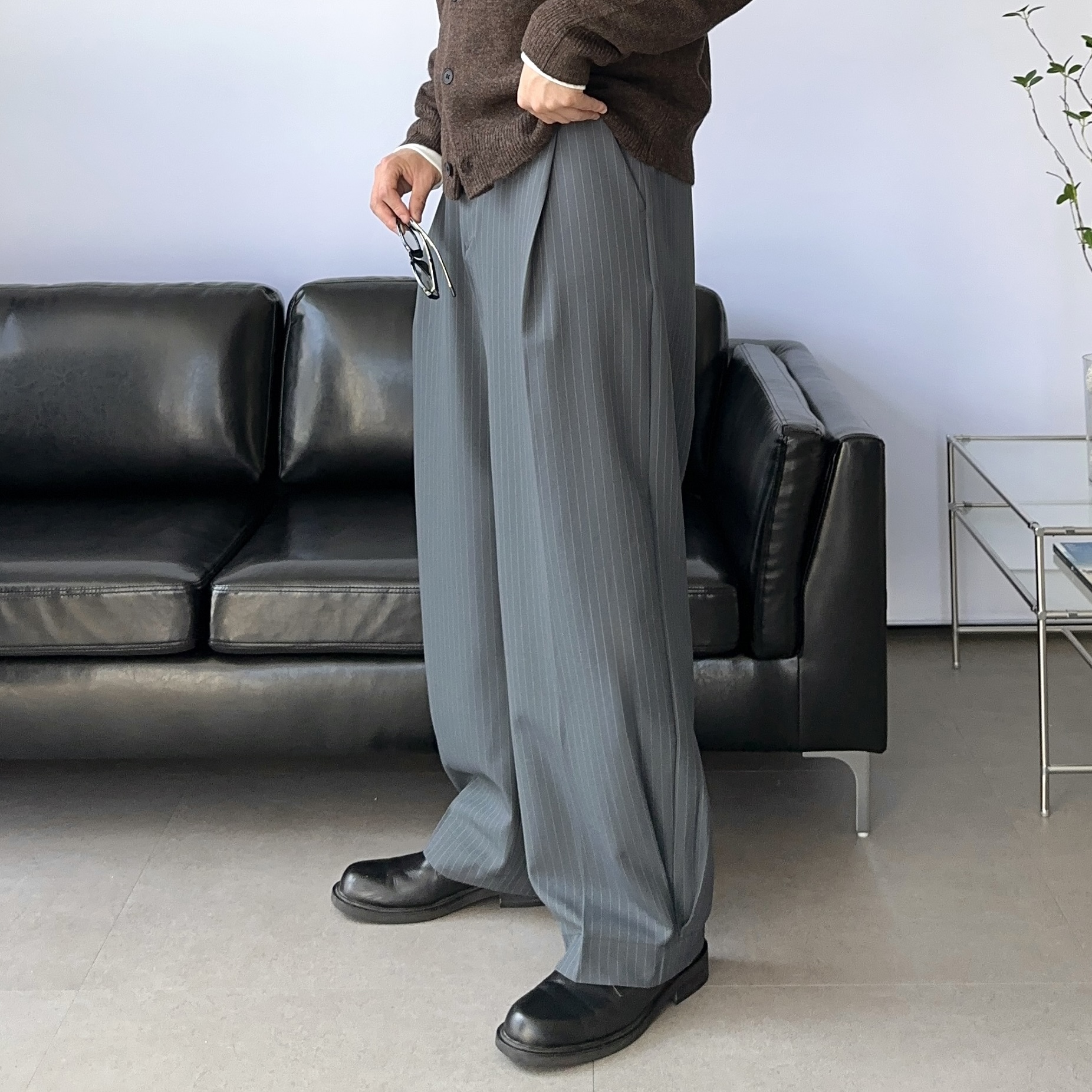 남자스트라이프팬츠 벌룬팬츠 세미와이드슬랙스 남자가을슬랙스 - 상세 이미지 3