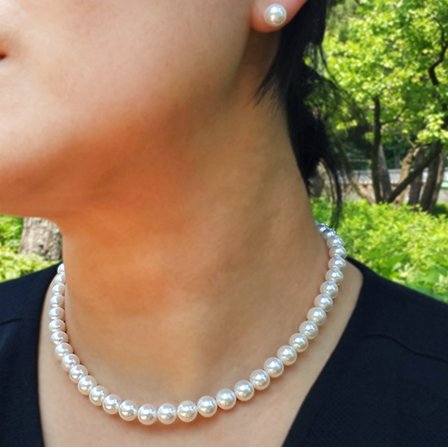 8~8.5mm 아코야 해수 진주 비드 목걸이 전체 14k 금장식 이미지 6