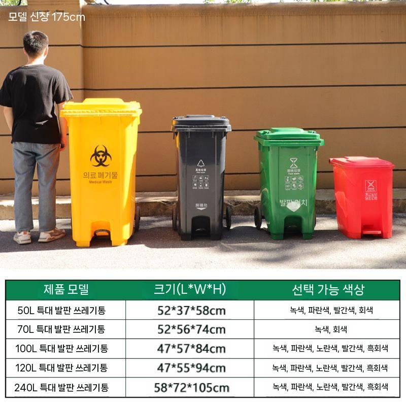 바퀴형 대형쓰레기통 페달 군녹색 야외 페달바퀴형 휴지통 50리터 그린(80x90 봉투 2롤) - 상세 이미지 4