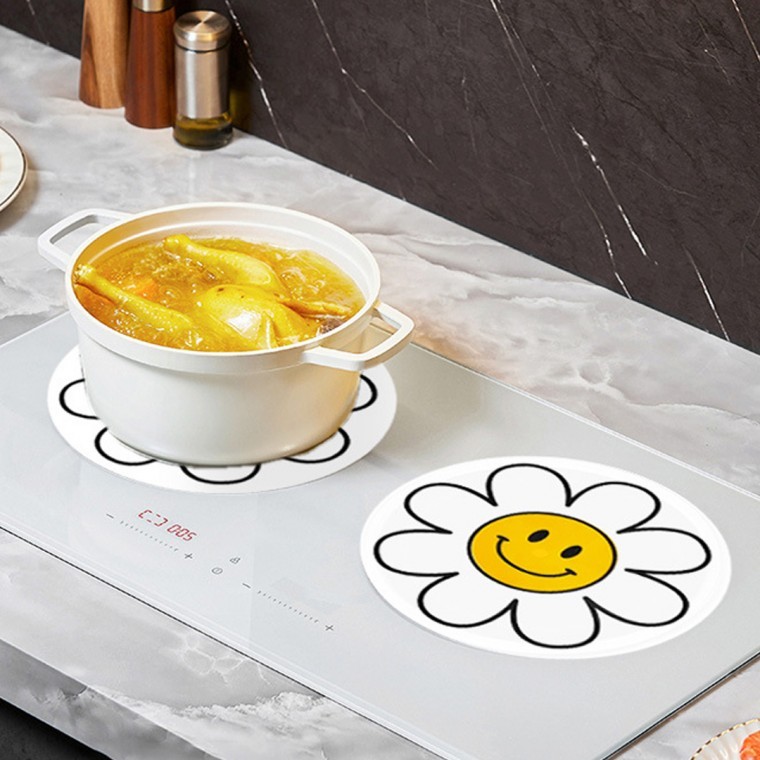 인덕션 보호 매트 스크래치 기스 방지 커버 냄비 받침 깔개 스마일 원형 실리콘 패드 - 메인 이미지