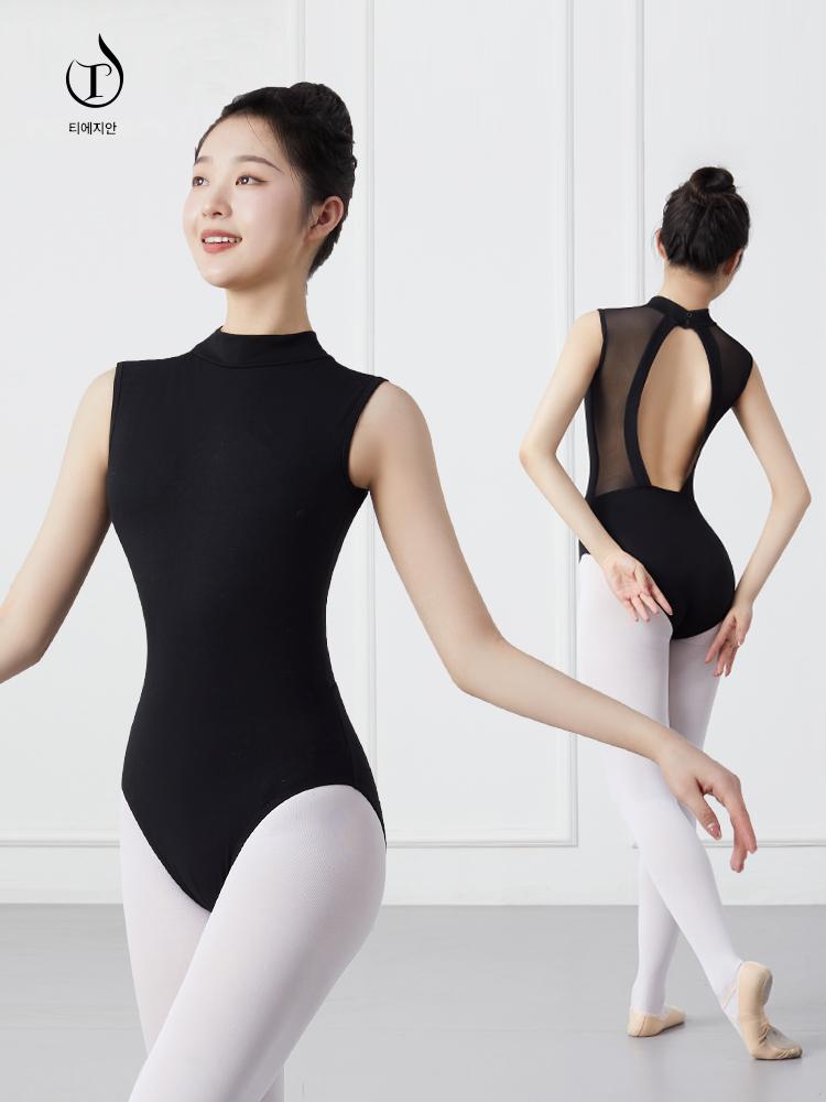 홀터넥레오타드 여성 백리스 무용복 홀터넥 시스루 성인발레복 블랙 S - 상세 이미지 2