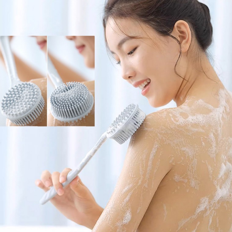 실리콘 양면 셀프 샤워 등밀이 저자극 바디브러쉬 마사지 등드름 38cm - 상품 이미지