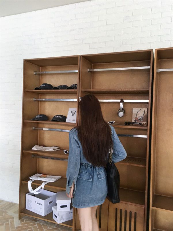 봄 데일리 데님 셔츠 원피스 여성용 가짜 투피스 스타일 캐주얼한 착용감 편안한 외출용 레이어드룩 - 상세 이미지 4