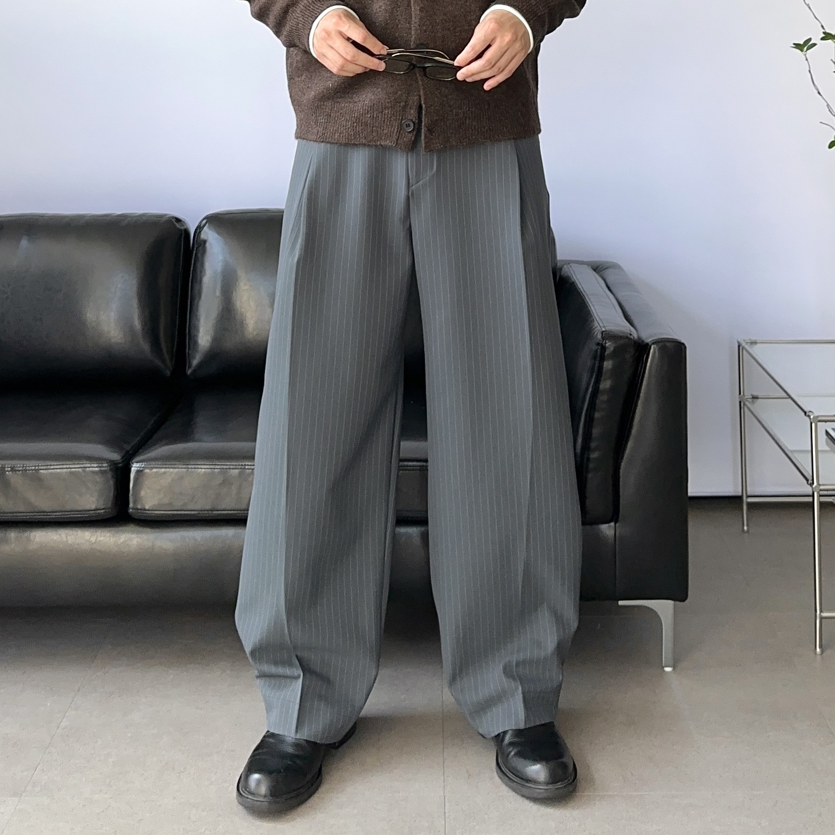 남자스트라이프팬츠 벌룬팬츠 세미와이드슬랙스 남자가을슬랙스 - 상세 이미지 2
