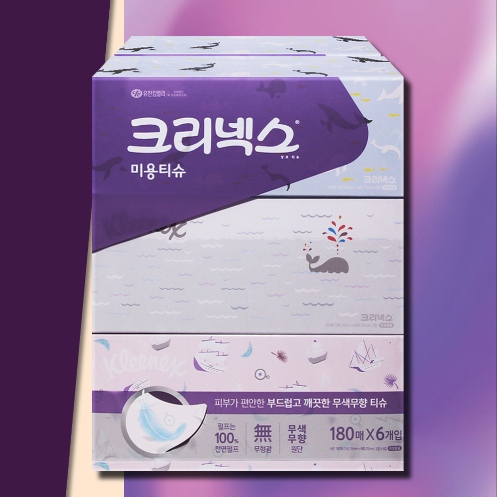 크리넥스 각티슈 미용티슈 180매 6개 피부저자극 곽티슈 곽휴지 사각티슈