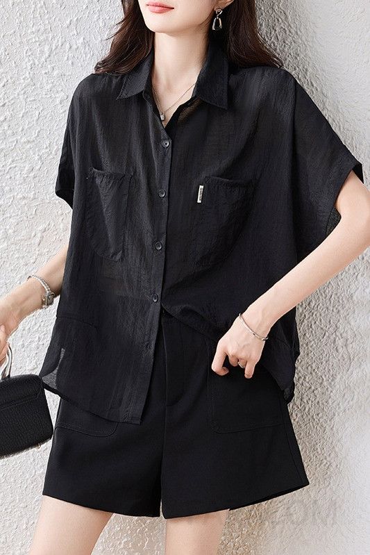 여성 여름 시원한 반팔셔츠 구김없는 링클프리 오버핏 빅사이즈 캐주얼 반팔남방 스타일 데일리 착용감 좋은 실크 소재 - 상세 이미지 5