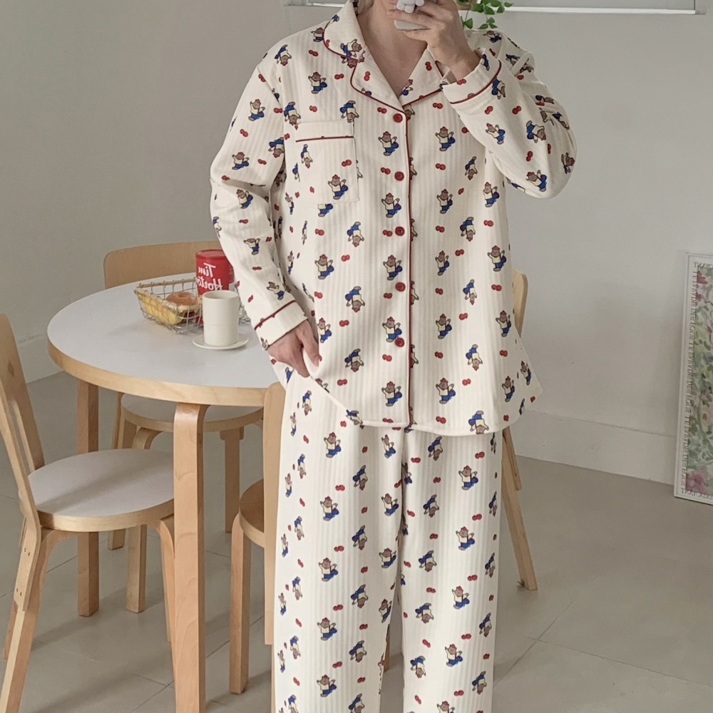 누빔잠옷 겨울파자마 크리스마스커플잠옷 빅사이즈 곰돌이 홈웨어 세트 대표 이미지