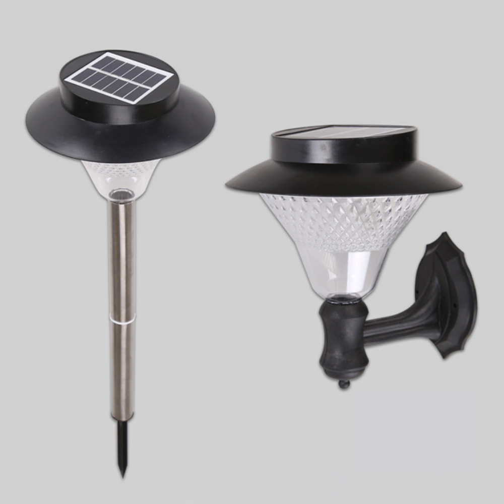 LED 태양광 벽등 정원등 40LED 20W 블랙 주광색 계단 테라스 팩형 잔디등 겸용 - 상품 이미지